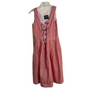 Pink White Polka Dot Lace Up Zip Corset Dress Pleaded Skirt Drindl Cosplay Pinup